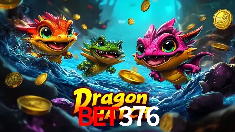 Arte promocional do jogo Dragon Hatch com três adoráveis dragões bebês nadando entre moedas de ouro, um dos slots mais divertidos para jogar no cassino bet376.