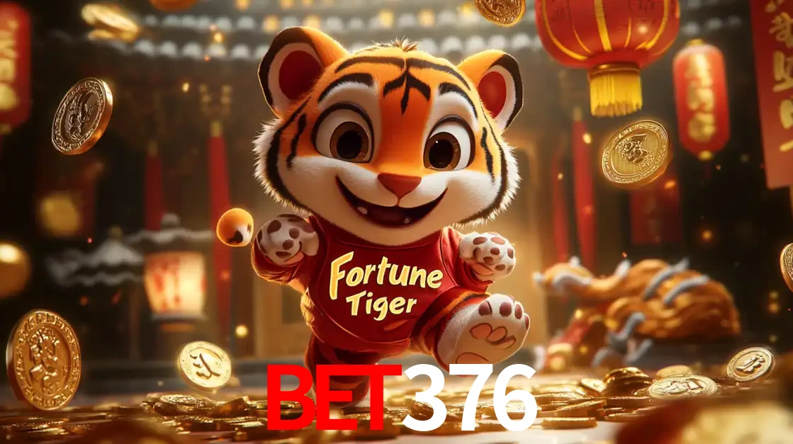 O alegre personagem do Fortune Tiger correndo sobre um caminho de moedas de ouro, simbolizando os grandes prêmios e a diversão do popular jogo de slot do bet376.