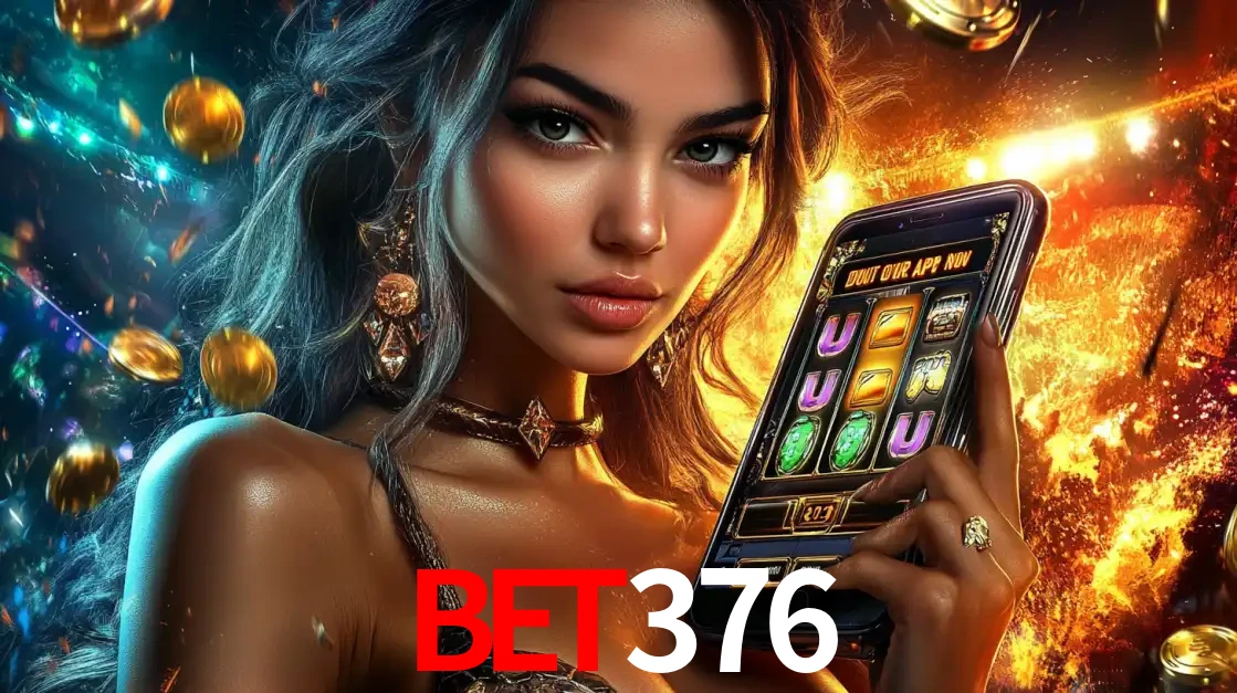 Mulher elegante mostrando um jogo de caça-níqueis em seu smartphone, destacando a experiência de cassino móvel oferecida pelo aplicativo bet376.